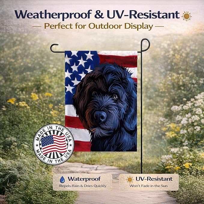 Caroline's Treasures CK6661GF Portuguese Water Dog American Flag Garden Flag Mailbox Flag Decorative Yard Flag Banner Outside Patio Artwork Yard Flower Beds, Garden Size, Multicolor