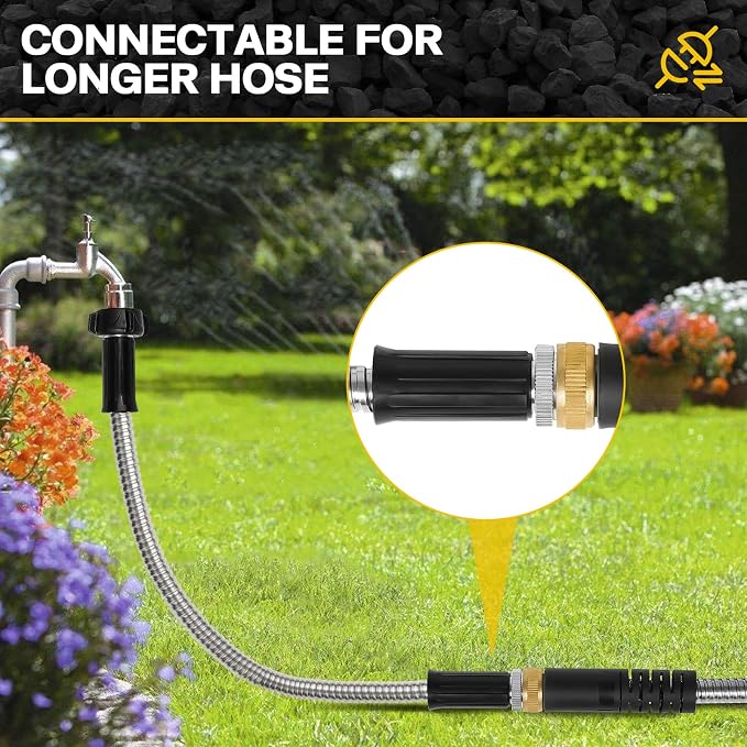Short Garden Hose Metal Water hose Heavy Duty Stainless Steel Hose with Metal Fittings Flexible Lightweight Hose Puncture Proof for Yard, Outdoors, Rv (Unexpandable, 5FT)