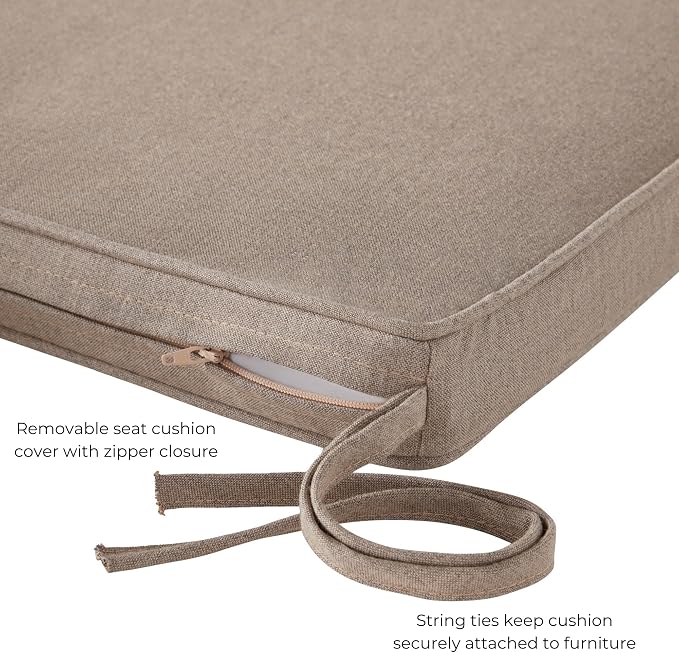 Indoor/Outdoor Chair Pads in Sunbrella Fabric – 17''x17'' Patio Seat Cushions with Foam Insert, Removable Reversible Cover & Ties for Patio Dining Chairs – Set of 2 or 4, Cast Shale