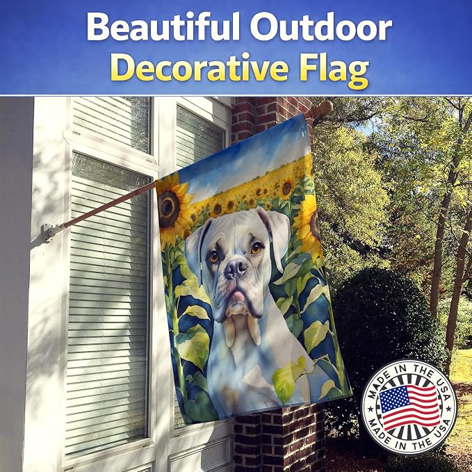 Caroline's Treasures DAC6038CHF Boxer in Sunflowers House Flag Large Porch Sleeve Pole Decorative Outside Yard Banner Artwork Wall Hanging, Polyester, House Size, Multicolor