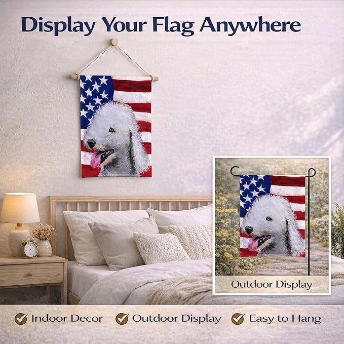 Caroline's Treasures CK6425GF Bedlington Terrier American Flag Garden Flag Mailbox Flag Decorative Yard Flag Banner Outside Patio Artwork Yard Flower Beds, Garden Size, Multicolor