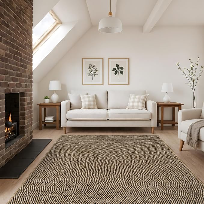 Luul Home Easy Jute Rugs 6x9 Herringbone Natural Color Living Room Indoor Outdoor Area Rug for Patio and Kitchen Rug High Traffic Washable Easy to Clean Solid Boho Woven Design Carpet (6 x 9)