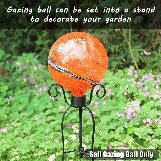 VCUTEKA Gazing Ball, Glass Gazing Balls Garden Globe Decor 10" Orange | Handcrafted orange swirl glass gazing balls that creates elegant garden focal point in any outdoor landscape yard decorative
