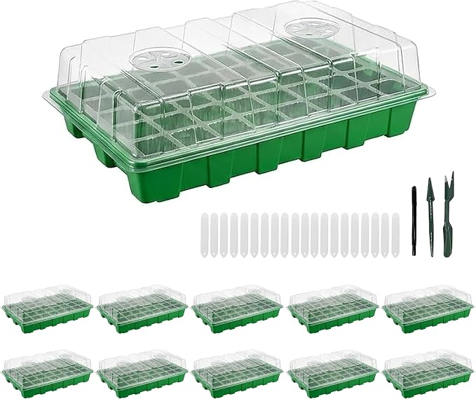 Gardzen 10 Pack 40 Cell BPA Free Seed Starter Tray Kit - Reusable Plant Germination Trays with Adjustable Vents, Sowing Tool & Labeling Set for Indoor Gardening Vegetables Herbs Flowers