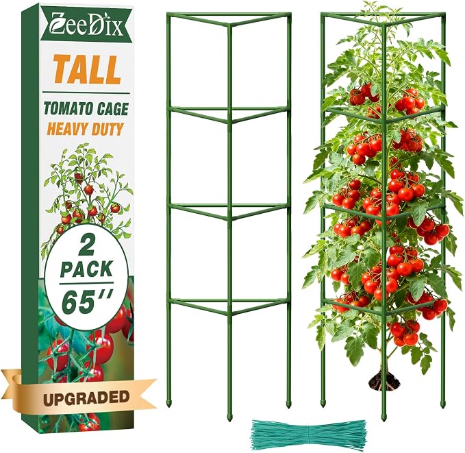 ZeeDix 65 Inch Tall Tomato Cages for Garden, 2 Pack Heavy Duty Large Plant Support Stakes for Heavy Climbing Vegetables, Adjustable Tomato Trellis for Outdoor Raised Garden Beds