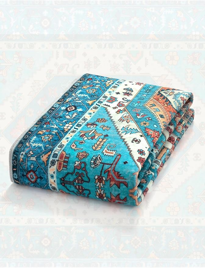 SERISSA 2'6"x18' Washable Non Slip Boho Runner Rug for Hallway，Blue | Ultra Soft Vintage Oriental Carpet Low-Pile Tribal Floor Carpet for Kitchen Bedroom Entryway Bathroom Laundry Room