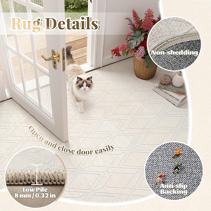 6x9 Area Rugs Washable Rug: Geometric Moroccan Farmhouse Rugs Large Living Room Rug Modern Neutral Soft Non-Slip Printed Pattern Carpet for Bedroom Dining Room Nursery Office (Beige, 6'x9')