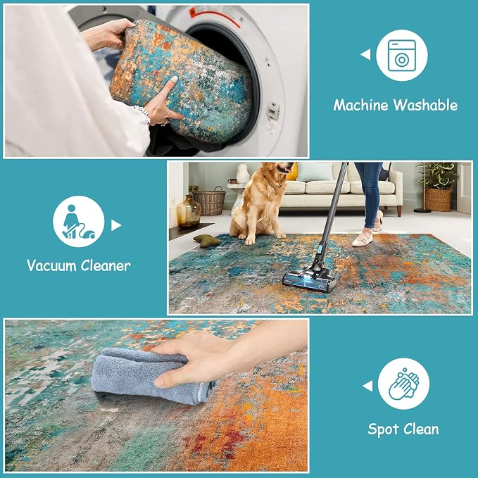 Lahome Modern Abstract Area Rugs 5x7, Large Washable Rugs for Living Room Bedroom Non Slip, Colorful Indoor Floor Carpet for Dining Room Apartment Dorm Kids Nursery Home Decor