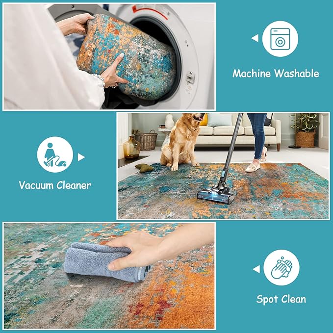 Lahome Modern Abstract Area Rug - 3x5 Soft Rug for Bedroom Non Slip Living Room Mat, Machine Washable Contemporary Throw Carpet for Office Front Door Entrance Way Kitchen Playroom, Rosy Clouds