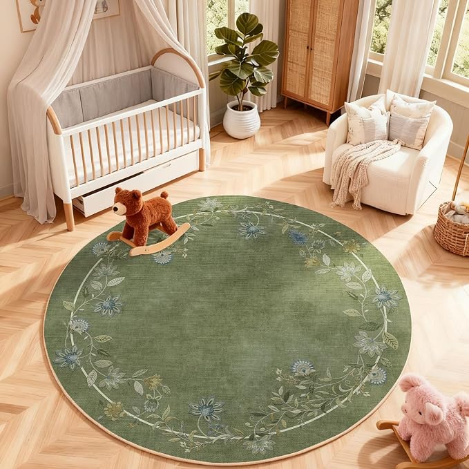 4ft Round Bedroom Rug Washable: Living Room Rug Stain Resistant Non Slip Low Pile Small Area Rugs for Bedroom Kitchen Entryway Living Room Bedside Office Dorm Kids Room Entrance Nursery Home Office