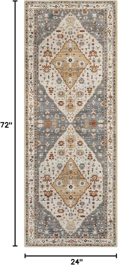 Lahome Felice Long Bathroom Rugs Runner, 2x6 Hallway Runner Rug, Oriental Machine Washable Soft Non Slip Non Shedding Low Pile Printed Indoor Throw Carpet Runner for Entryway Bathroom Laundry, Gold