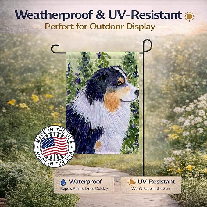 Caroline's Treasures SS8737GF Australian Shepherd Garden Flag Mailbox Flag Decorative Yard Flag Banner Outside Patio Artwork Yard Flower Beds, Garden Size, Multicolor