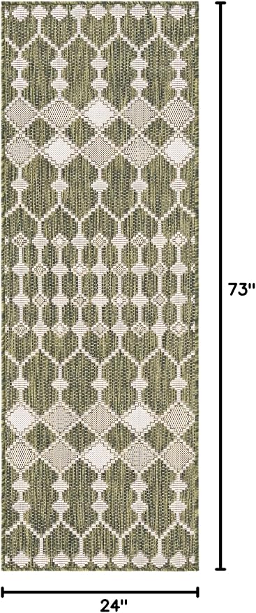 Unique Loom Outdoor Trellis Collection Area Rug - Traliccio (2' x 6' 1" Runner, Green/ Ivory)