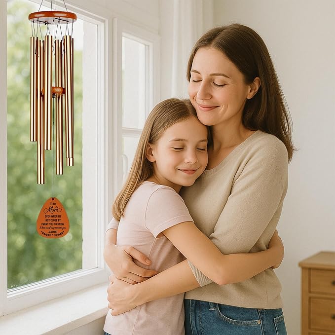 Mom Wind Chime for Mothers Day Garden Gifts - Long Distance Gifts for Mom - Mom Birthday Gifts from Daughter, Son - Patio, Garden Decor - Large Wooden Wind Chimes for Outside Indoor Outdoor 37 Inches
