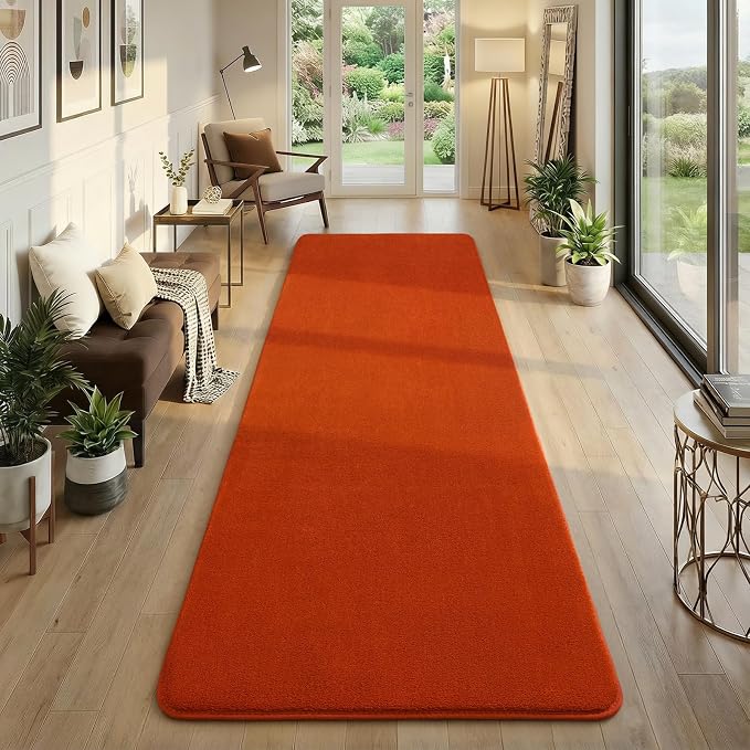 Amearea Modern Soft Hallway Runner Rug, 2x6 Feet Orange Washable Runner Rug | Fluffy Bedroom Bedside Rugs, Indoor Non Slip Memory Foam Rug Carpet for Hallway Entrance Kitchen Living Room Decor