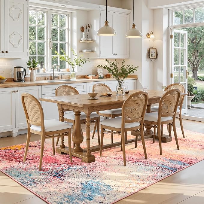 Toneed Washable 5x7 Galaxy Pink Area Rug with Non-Slip Backing for Living Room