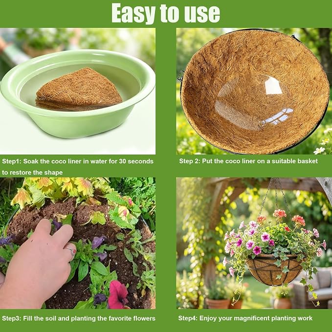 24 Inch Natural Coconut Fiber Liner for planters Round Coco Replacement Liners for Hanging Flower Basket Planter Extra Large Coco Coir Pots for Outdoor Garden Plants – 2 Pack
