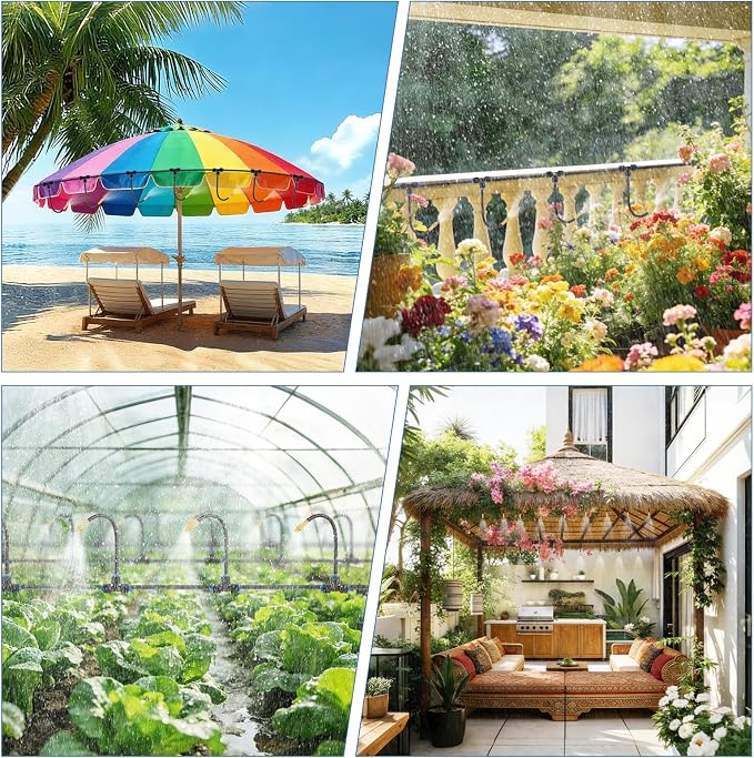 Kalolary 100Ft Misting Cooling System with 360°Adjustable Nozzles,Misters for Outside Patio with 100FT Misting Line& 25pcs Brass Mist Nozzles Outdoor Mister for Garden Greenhouse Plant Drip Irrigation