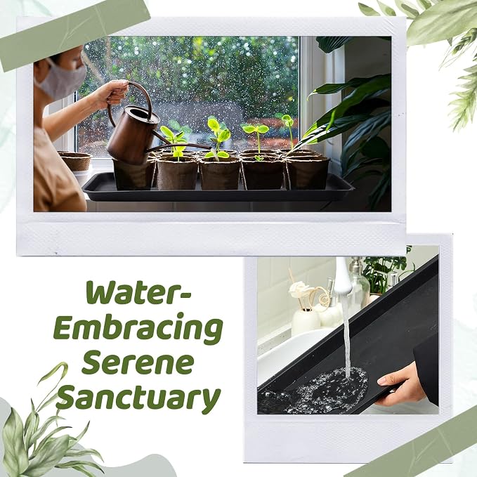 Cinnvoice 4 Pack Black 30 x 9.8 x 1.2 Inch Rectangle Plant Saucer Large Plastic Plant Tray Water Drip Trays for Windowsill Flower Pot Planter Drainage Germination Garden Outdoor Indoor Use