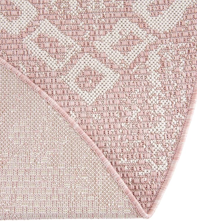 Unique Loom Outdoor Bohemian Collection Area Rug - Anthro (7' 10" Round, Pink/ Ivory)