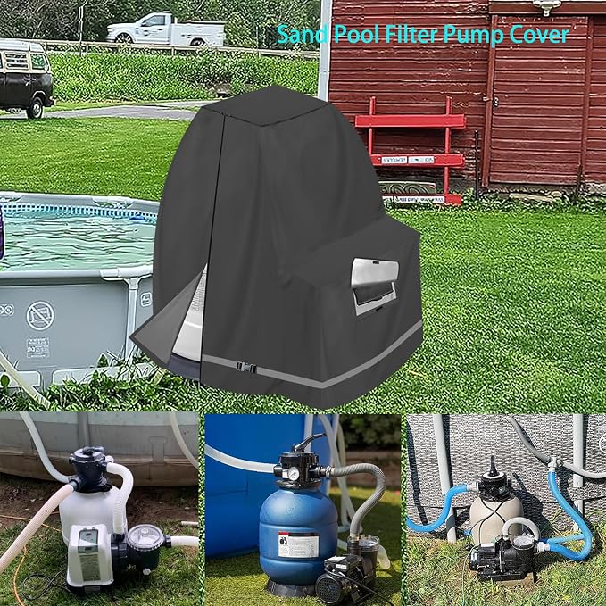 XCZ Sand Filter Pump Cover for 12-16INTEX Crystal Clear Sand Filter Pumps, Waterproof and UV Resistant, Above-Ground Pool Pump Cover Also Available with its Model ，Black only Cove