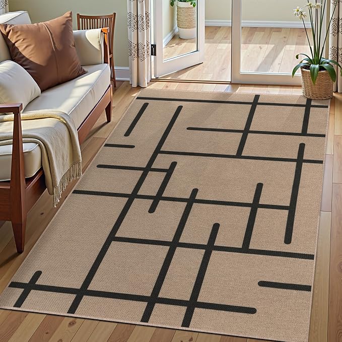 Tangsoo Easy Jute Rug 3x5 for Entryway,Non-Slip Washable Indoor Outdoor Stripe Door Carpet,Farmhouse Ultra Thin Small Throw Mat for Kitchen Bedroom Front Door Patio Blacony
