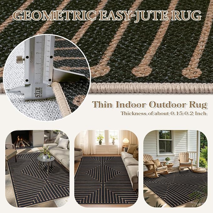 Lahome Neutral Outdoor Rug 5x7, Black and White Rug for Living Dining Room | Farmhouse Rhombus Non Slip Non Shedding Indoor Outdoor Carpet for Patio Deck Classroom