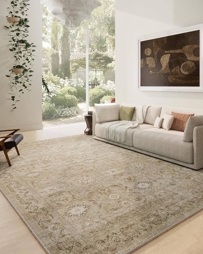 10x14 Area Rugs for Living Room: Large Washable Bedroom Rug Non Slip Low Pile Soft Faux Wool Non Shedding Distressed Lightweight Vintage Boho Carpet for Dining Room Kids Playroom Nursery Farmhouse