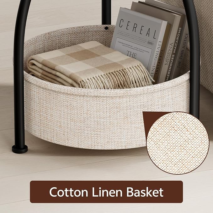 Round Side Table with Storage Basket for Living Room Rustic Brown | Small Table for Small Space 3-Tier Side Table for Bedroom, Garden, Sofa Couch Table Bedside Nightstand, Rustic Brown