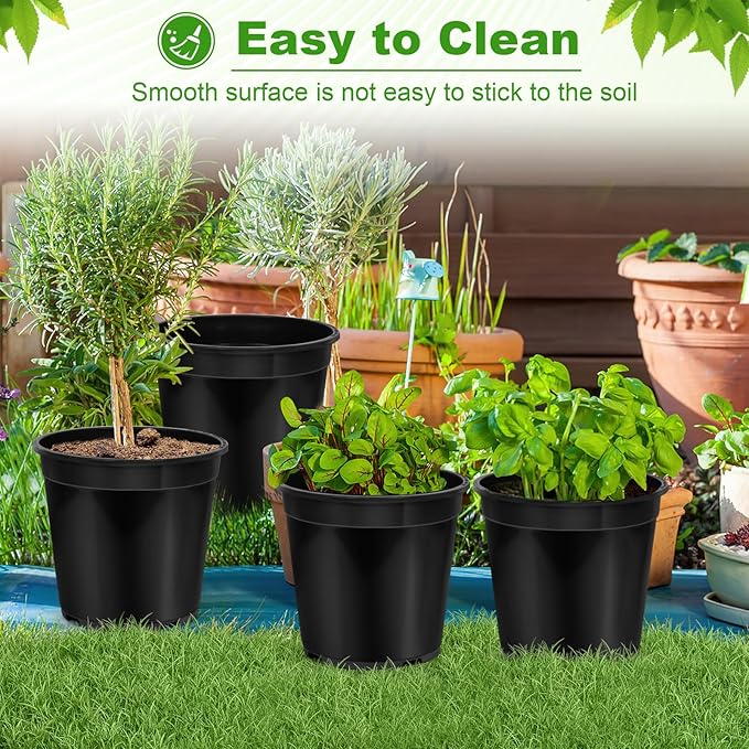 10 Pack 2 Gallon Pots for Plants, 2 Gallon Plastic Plant Pots with Drainage, Sturdy Plastic Pots for Plants, Flowers, Succulent Outdoor Indoor