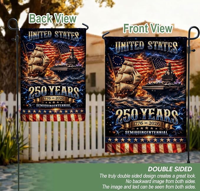 250 Year American Anniversary Flag, 250th Anniversary Patriotic Design, Garden Flags For Outside, Visible On Both Sides, 250 Years Of Freedom Flag, Banner Commemorative Outside Decoration 3 (12x18 Inch)
