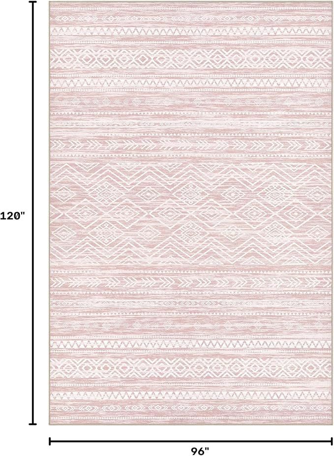 Tortania Area Rug Living Room Rugs- 8x10 Washable Large Soft Neutral Boho Moroccan Bohemian Farmhouse Rug Indoor Floor Carpet for Bedroom Under Dining Table Home Office Decor - Pink