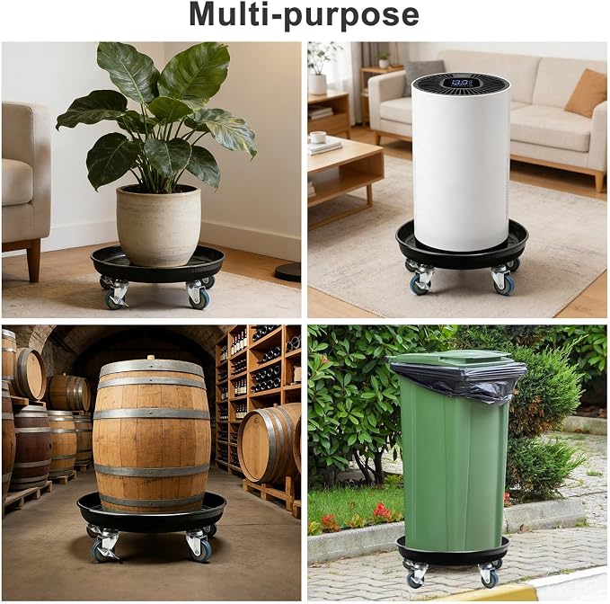 2 Pack 17 Inch Metal Plant Caddy With Lockable Wheels,Plant Stand Dolly for Heavy Planter,Wheeled Planter Saucer Tray,Rolling Plant Stand,Heavy-Duty Plant Caddy for Indoor and Outdoor(Black)