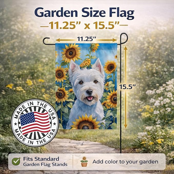 Caroline's Treasures DAC6173GF Westie in Sunflowers Garden Flag Mailbox Flag Decorative Yard Flag Banner Outside Patio Artwork Yard Flower Beds, Garden Size, Multicolor