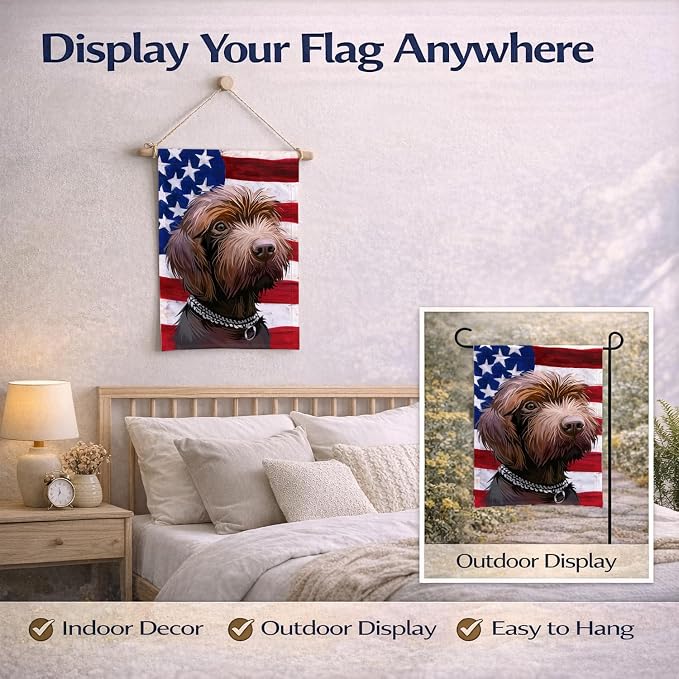 Caroline's Treasures CK6664GF Pudelpointer Dog American Flag Garden Flag Mailbox Flag Decorative Yard Flag Banner Outside Patio Artwork Yard Flower Beds, Garden Size, Multicolor