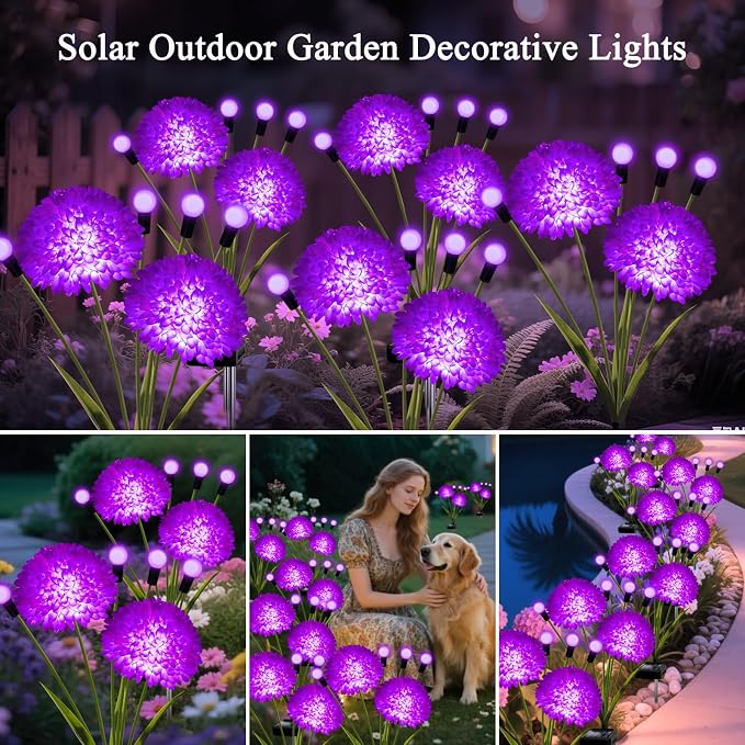 Solar Lights Outdoor Waterproof, 6 Pack Purple Solar Firefly Swaying Lights with Flowers, Flower Light Garden Decor for Halloween Christmas Outside Yard Patio, Gifts for Women Grandma