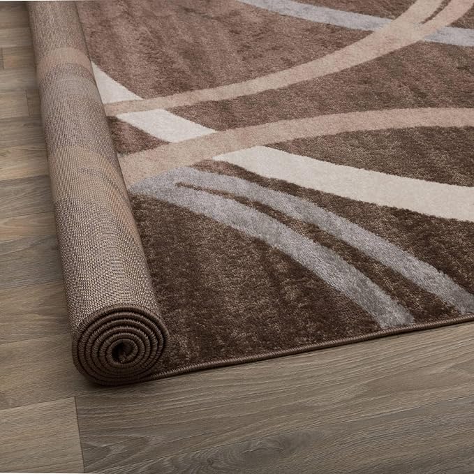 Rugshop Wavy Circles Modern Non-Shedding Accent Area Rug Brown 2' x 3' | Rectangular, Size 2' x 3', Living Room, Bedroom, Dining Room, Home Office, Kitchen, Entryway, Hallway, Nursery, Kids Room