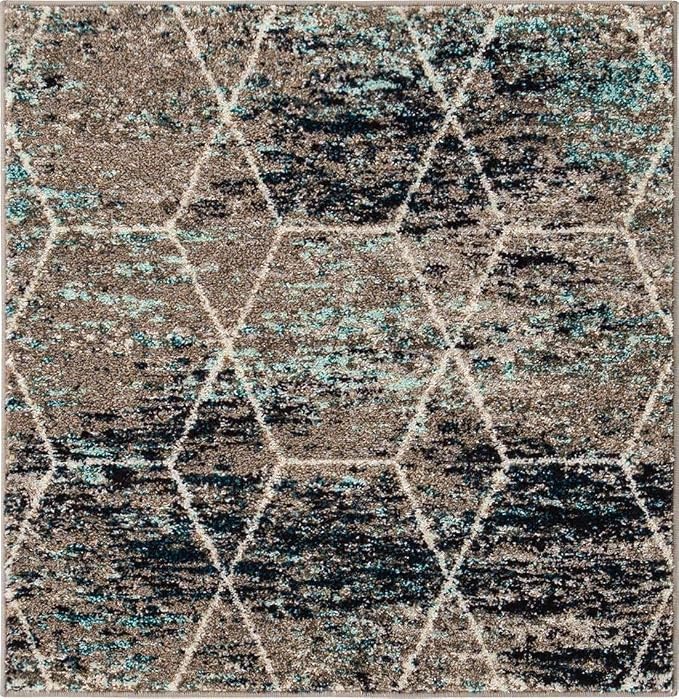 Unique Loom Trellis Frieze Collection Area Rug - Geometric (3' 3" Square, Blue Multi/ Ivory)