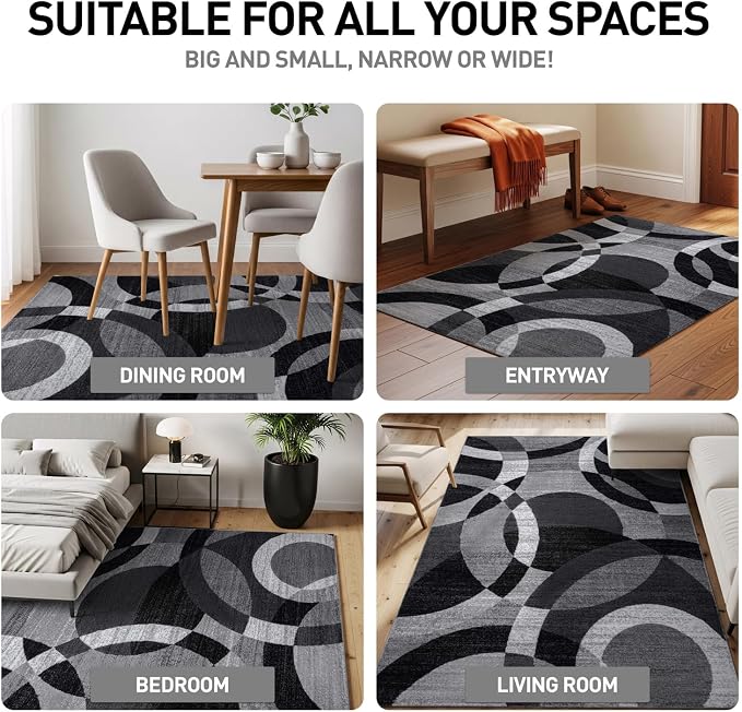 Rugshop Abstract Circles Contemporary Living Room Runner Rug Gray 2'7" x 8' | High Traffic, Rectangular, Size 2'7" x 8', Bedroom, Dining Room, Home Office, Kitchen, Entryway, Hallway, Nursery, Kids Room