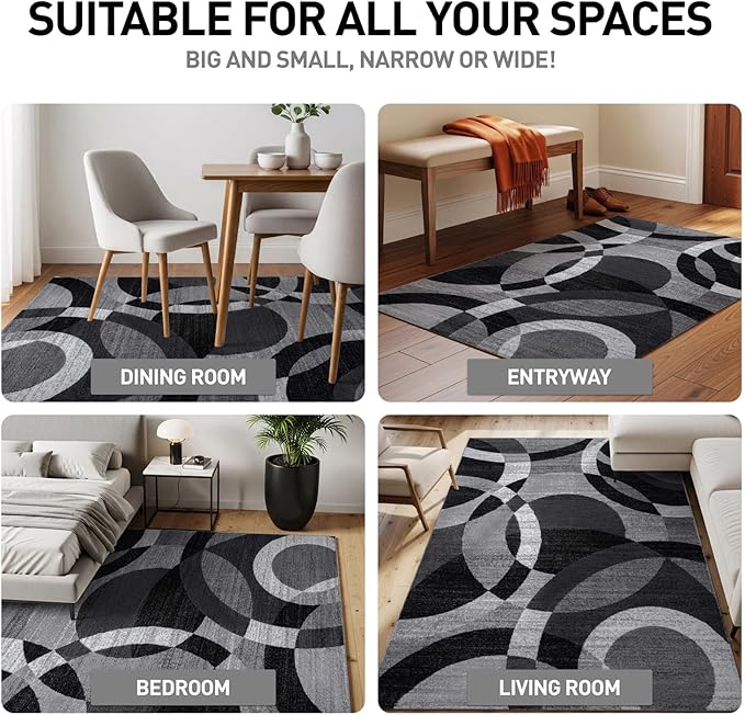 Rugshop Abstract Circles Modern Geometric Area Rug Gray 3'3" x 5' | Non-Shedding, High Traffic, Rectangular, Size 3'3" x 5', Living Room, Bedroom, Dining Room, Home Office, Kitchen, Entryway
