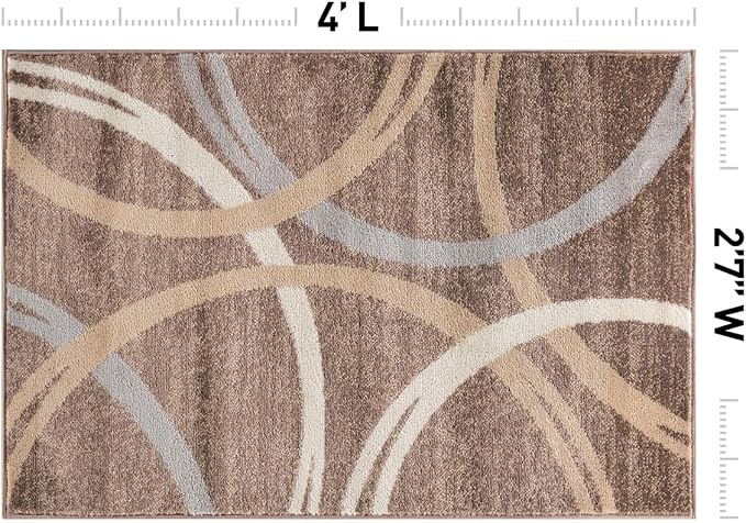 Rugshop Wavy Circles Modern Accent Fade-Resistant Area Rug Brown 2'7" x 4' | Rectangular, Size 2'7" x 4', Living Room, Bedroom, Dining Room, Home Office, Kitchen, Entryway, Hallway, Nursery, Kids Room