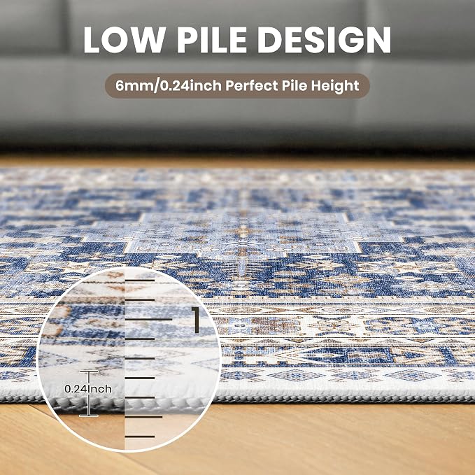 Round Rug 5ft,Circle Rug for Dining Room Table,Blue | Washable Rugs for Kitchen,Entryway,Bedroom,Dining Room,Nursery Room,Thin,Soft Runner Rug,Stain Resistant Indoor Carpet