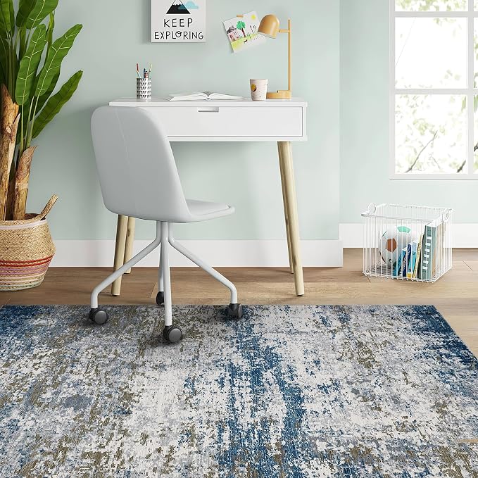 ROYHOME Modern Abstract 2x3 Area Rug Non Slip, Navy | Non Shedding Low Pile Stain Resistant Rug for Entryway Kitchen Bedroom