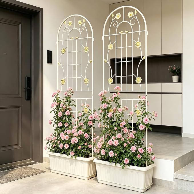 4/2 Pack White Metal Garden Trellis, 86.7" x 19.7" 71" x 19.7" Rustproof Plant Support Frame, Decorative Climbing Vine Trellis for Flower Vegetable Patio Garden Decor (White, 71" x 19.7", 2 Pack)