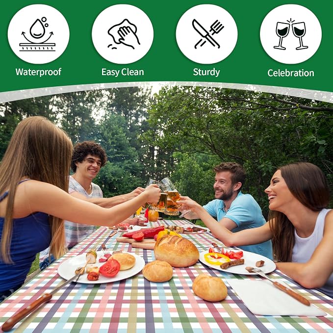 Picnic Table and Bench Cover, Camping Essentials RV Gear, 72in Waterproof Windproof Outdoor Elastic All Around Tablecloth