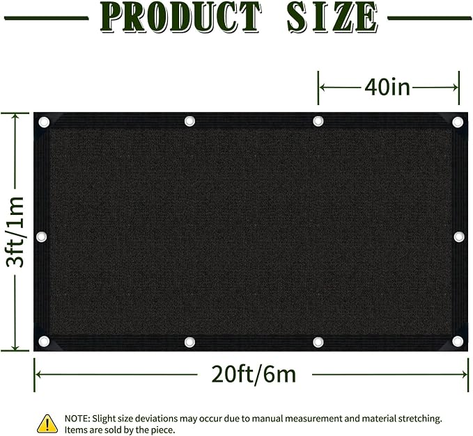 40% Shade Cloth for Garden, 3×20FT HDPE Sunblock Shade Mesh Tarp with Grommets, Sun Shade Netting for Plants Greenhouse Garden Patio Pergola Chicken Coop