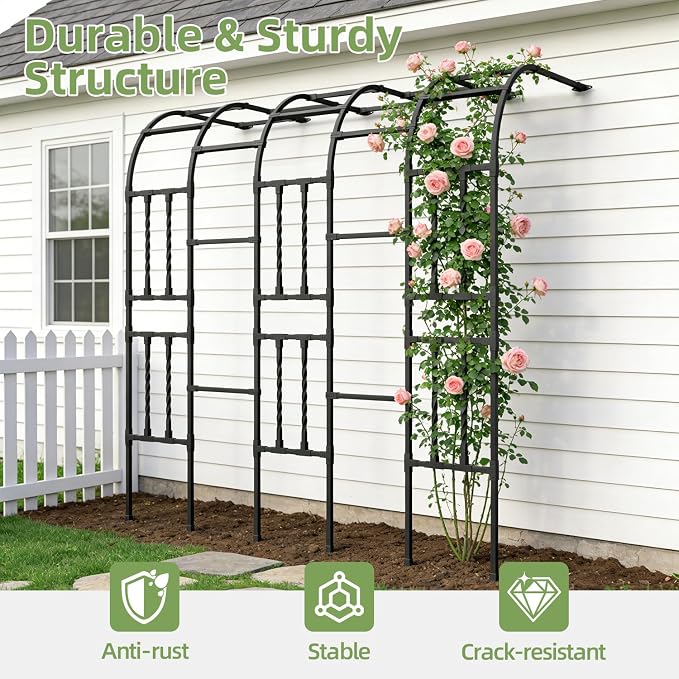 Square Tube Half Garden Arch Trellis 2.0FT×7.9FT,Metal Black Outdoor Arbor for Climbing Plants,Garden Archway for Patio Lawn Backyard