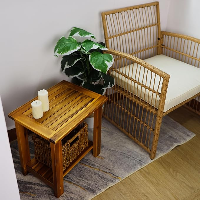 Side Table, Golden Teak Finish