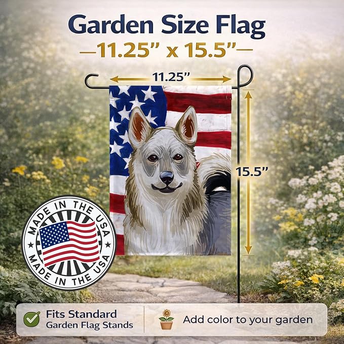 Caroline's Treasures CK6731GF Swedish Vallhund Dog American Flag Garden Flag Mailbox Flag Decorative Yard Flag Banner Outside Patio Artwork Yard Flower Beds, Garden Size, Multicolor