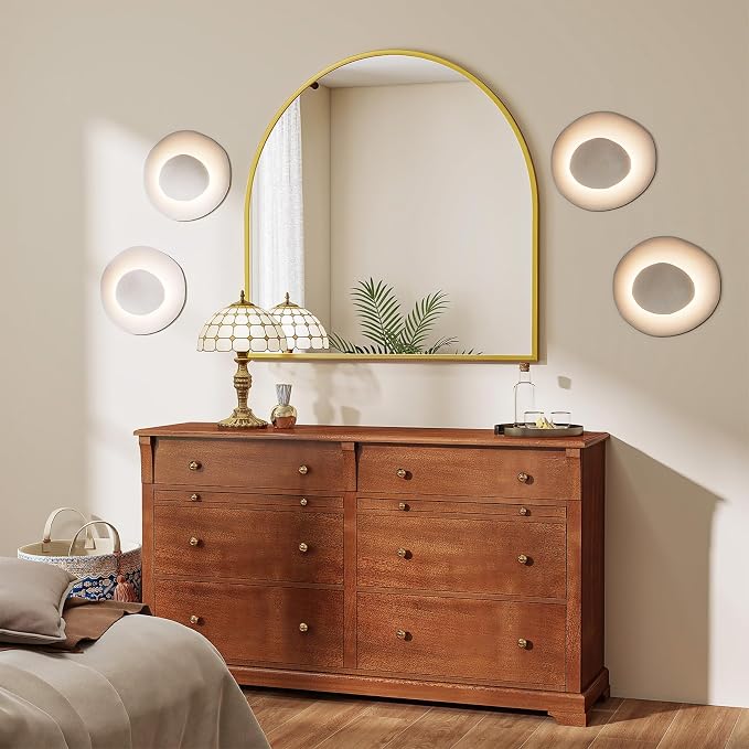 Wide Arched Wall Mirror, 38 x 40 inch Arch Bathroom Mirror Gold | Wall Mounted Bathroom Vanity Mirror with Arch Metal Frame, Modern Room Decor for Bedroom, Entryway, Hanging or Leaning